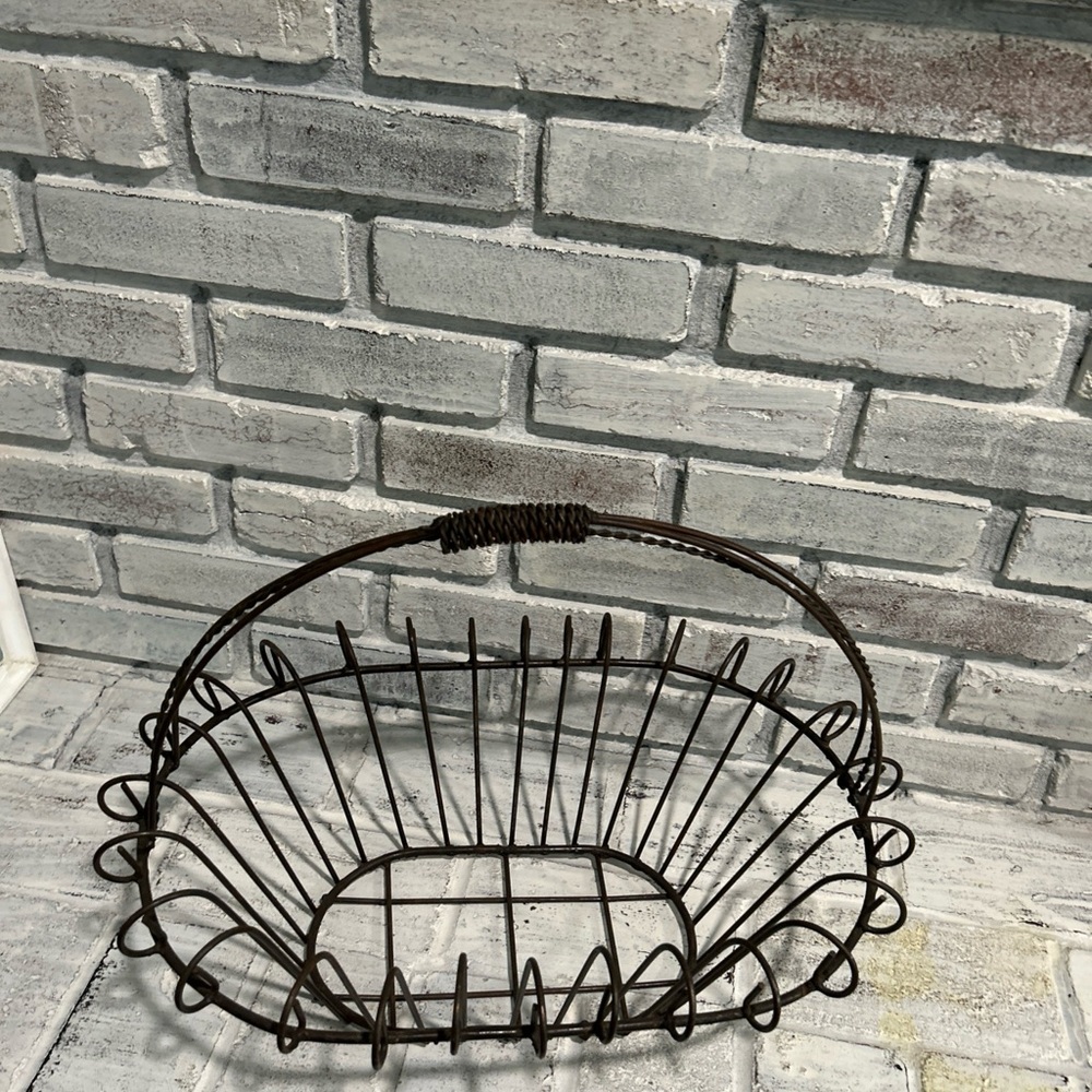 Vintage French Countryside Metal Planter Basket Accent Piece.